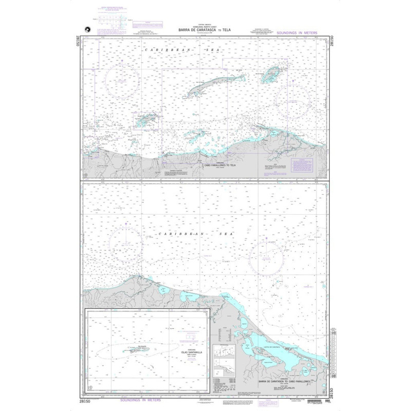 NGA - 28150 - Barra de Caratasca to Tela - Panels: A. Cabo Farallones to Tela - B. Barra de Caratasca to Cabo Farallones - Plan: