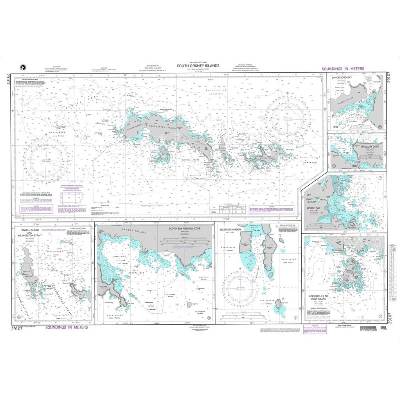 NGA - 29107 - South Orkney Islands - Plans: A. Powell Island and Washington Strait - B. Scotia Bay and Mill Cove - C. Ellefsen H