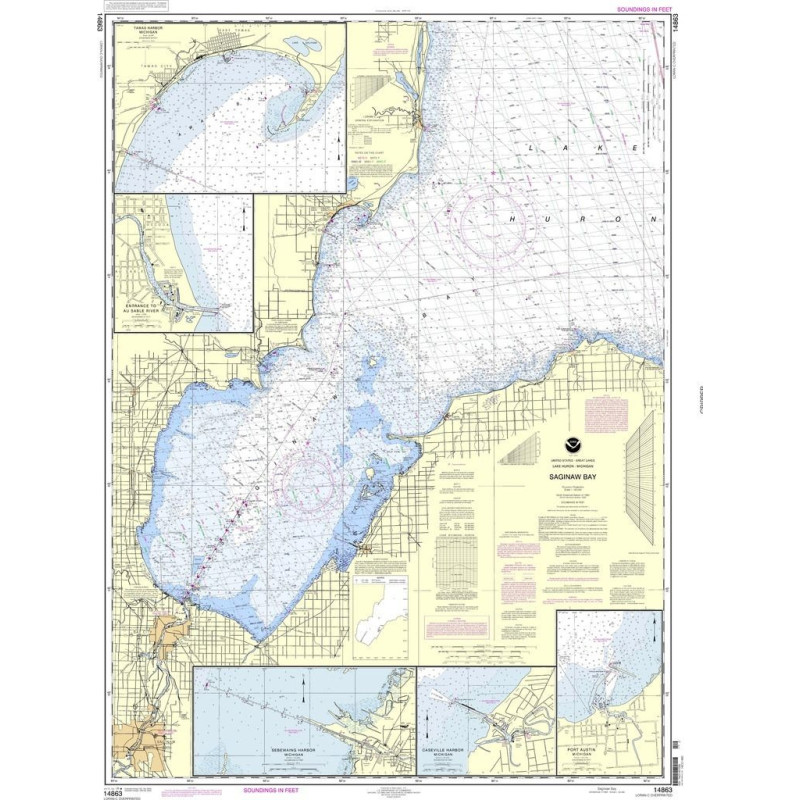 NOAA - 14863 - Saginaw Bay - Port Austin - Caseville Harbor - Sebewaing Harbor - Entrance to Au Sable River - Tawas Harbor