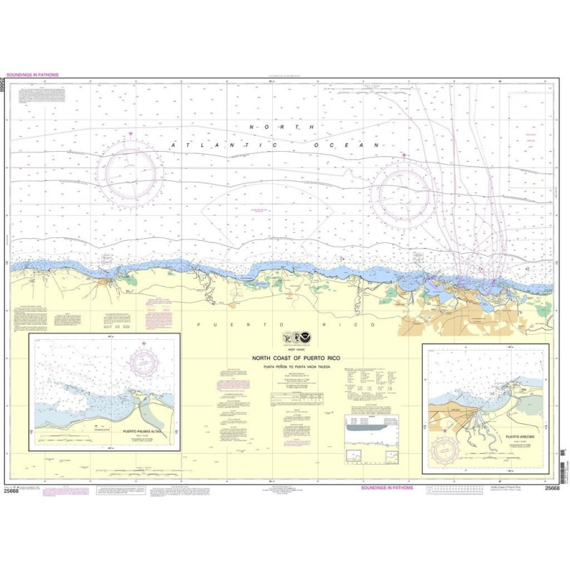 NOAA - 25668 - carte marine - Côte Nord de Porto Rico - de Punta Peñon à Punta Vacia Talega - Puerto Arecibo - Puerto Palmas Alt
