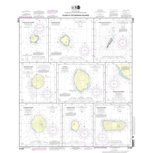 Carte marine NOAA - 81086 - Plans des Îles Mariannes (système métrique) - Mouillage d'Agrihan - Agrihan - Île Anatahan - Île A