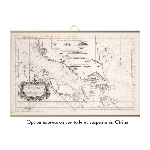 Toile tendue carte marine ancienne du Détroit de Singapour et de Malacaa en 1755