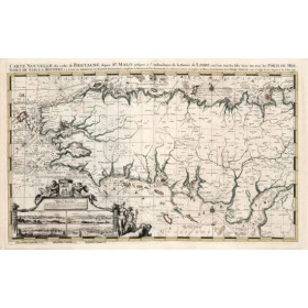 Toile tendue carte marine ancienne Portulan Bretagne en 1693