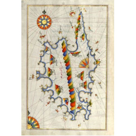 Toile tendue carte marine ancienne Portulan Turc de la Corse en 1525 sens verticale