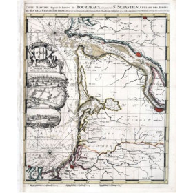 Toile tendue carte marine ancienne de Bordeaux à Saint Sebastien en 1693