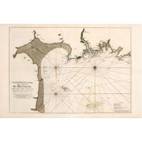 Toile tendue carte marine ancienne de Granville à Cap Frehel en 1693