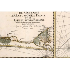 Toile tendue carte marine ancienne de Guyenne et Gascogne en 1693