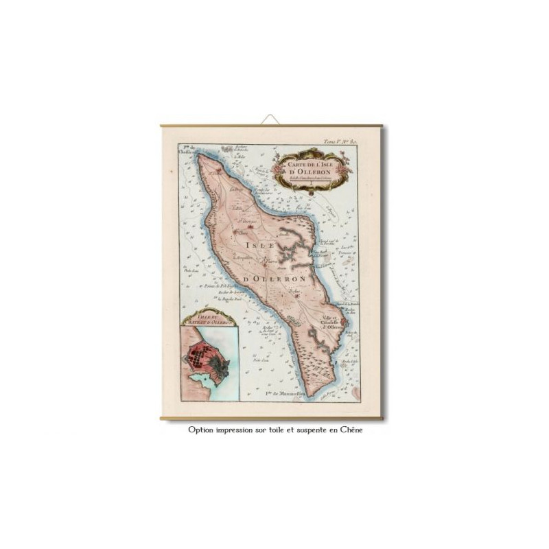 Toile tendue carte marine ancienne de l'île d'Oléron en 1764