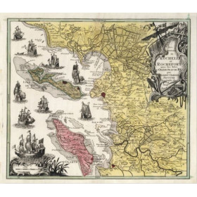 Toile tendue carte marine ancienne de la Rochelle, Rochefort, Oléron en 1750