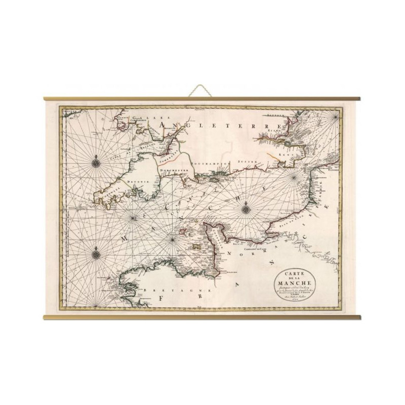 Toile tendue carte marine ancienne de la manche en 1693