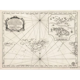 Toile tendue carte marine ancienne des îles d'Aurigny et de Chausey en 1750