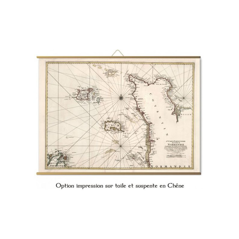 Toile tendue carte marine ancienne de Cotentin en 1693