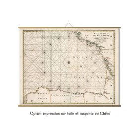 Toile tendue carte marine ancienne de Golfe de Gascogne en 1693