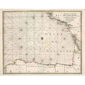Toile tendue carte marine ancienne du Golfe de Gascogne en 1693