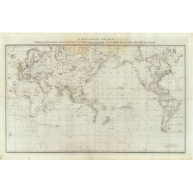 Toile tendue carte marine ancienne du monde en 1785 - Expéditions du Capitaine Cook