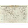 Toile tendue carte marine ancienne de monde en 1785 - Expéditions de Capitaine Cook