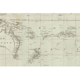 Toile tendue carte marine ancienne de monde en 1785 - Expéditions de Capitaine Cook