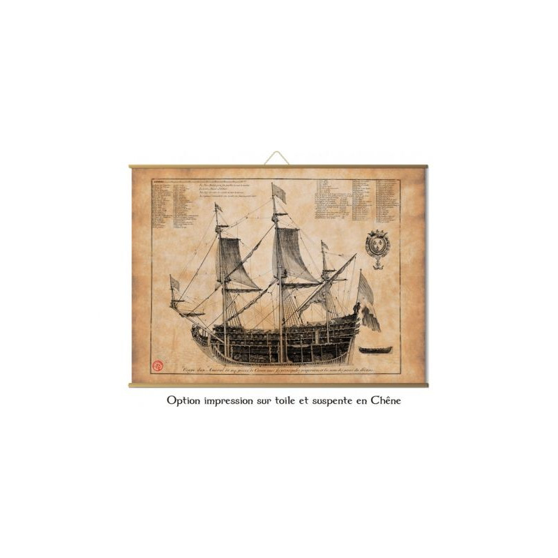 Toile tendue gravure marine ancienne Vaisseau de premier rang - Plan de 1685