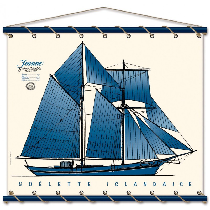 Toile tendue coton Jeanne goélette Islandaise - bleu