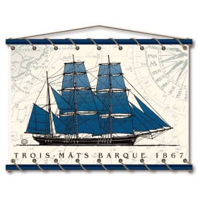 Toile tendue coton trois mâts Barque - 1867 - bleu
