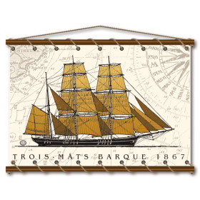 Toile tendue coton trois mâts Barque - 1867 - ocre
