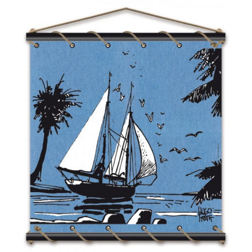 Toile tendue coton Corto Maltese - Adieu - bleu Toile tendue coton Corto Maltese - Adieu - bleu