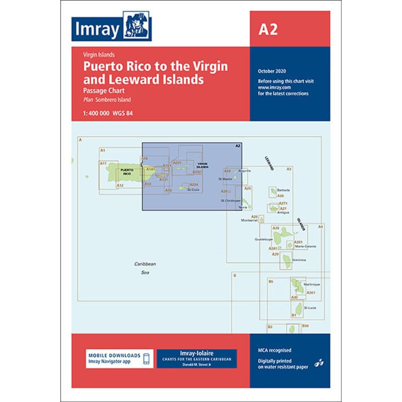 Imray - A2 - Puerto Rico to the Virgin and Leeward Islands - Passage Chart