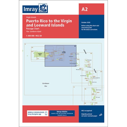 Imray - A2 - Puerto Rico to the Virgin and Leeward Islands - Passage Chart