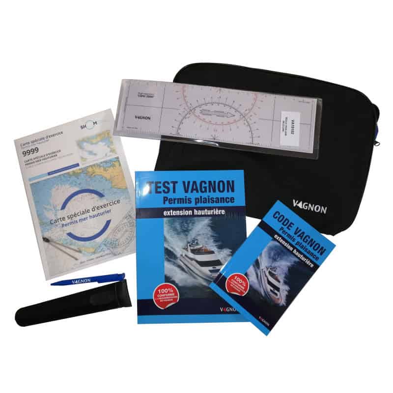 Code Vagnon - Kit permis plaisance extension hauturière : code + test + carte + sacoche + crayon + règle Cras 2000 + compas droi