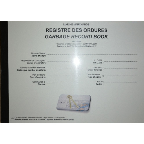 LJB - Journal des poubelles et déchets - Conform to MARPOL Consolidated 2017 Edition - version 20180228
