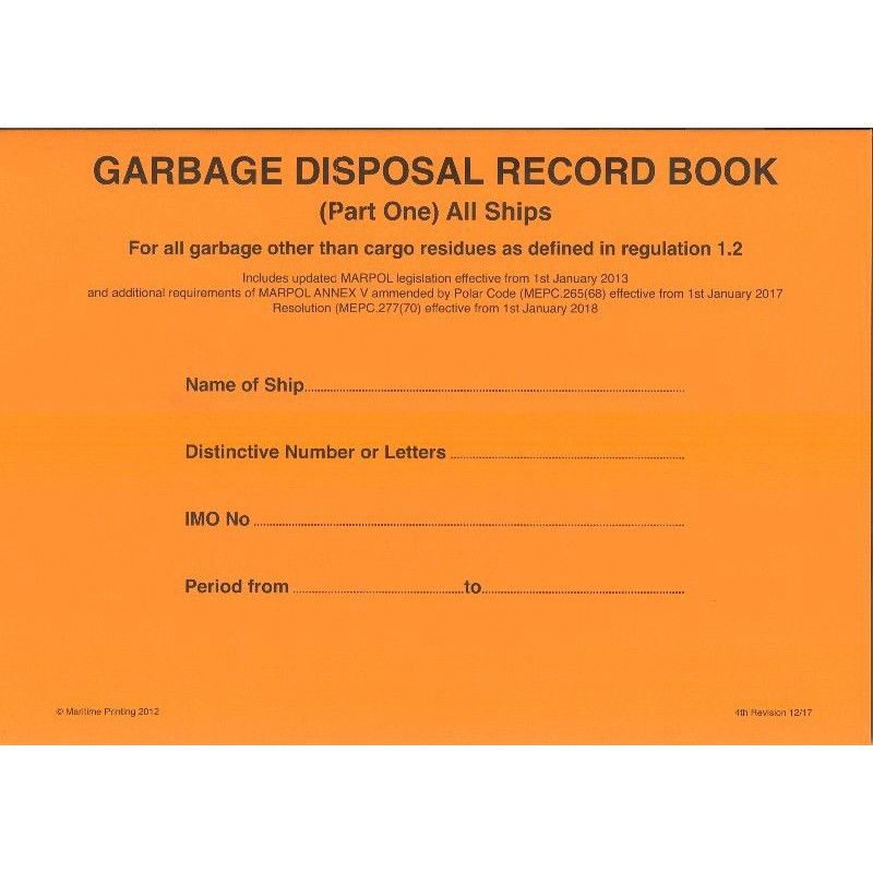 Maritime & Coastguard Agency - LBK0125 - Garbage Record Book: Part 1 - All ships