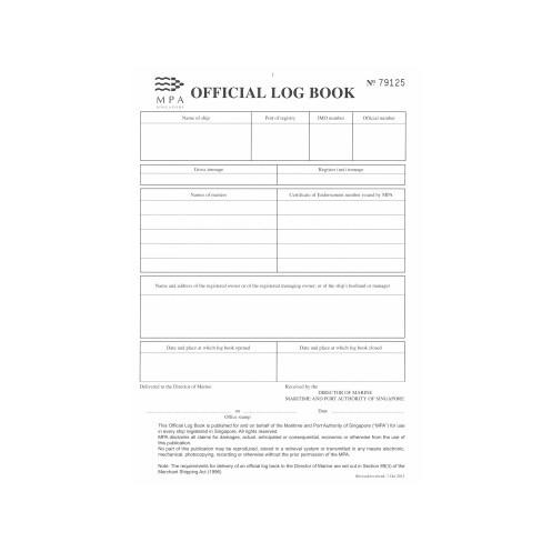 EW Liner Charts & Pubs PTE Ltd - LBK0148 - Singapore MPA Official Log Book