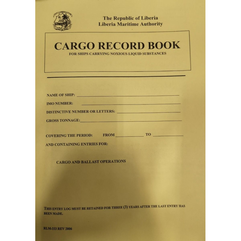 RLM333 - Cargo record book - for ships carrying noxious liguid substances