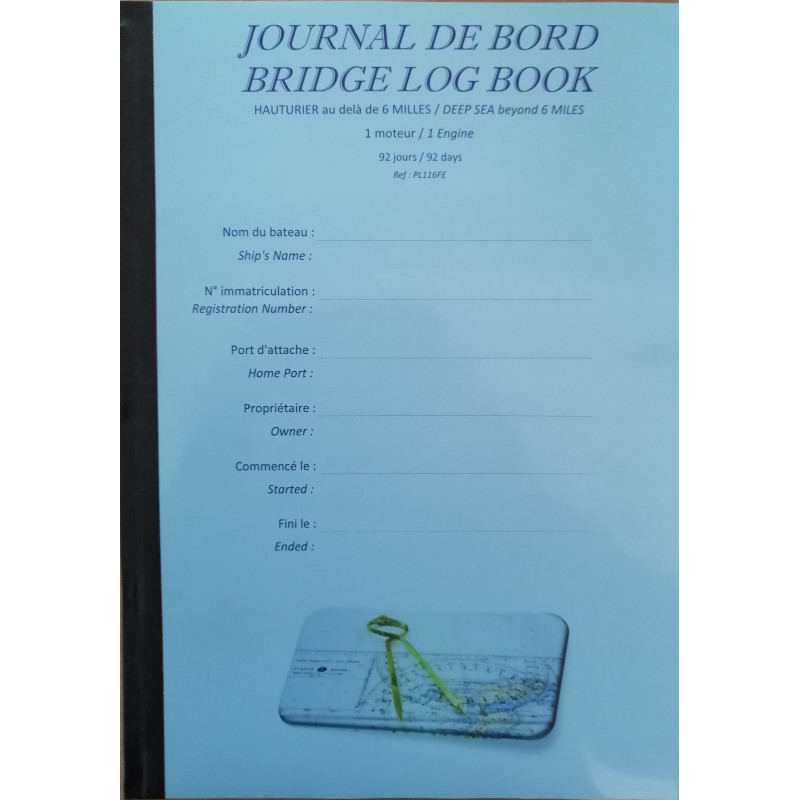 LJB - PL116FE - Journal de bord Hauturier 1 moteur A4 - Bridge log book 1 engine - 92 jours - A4