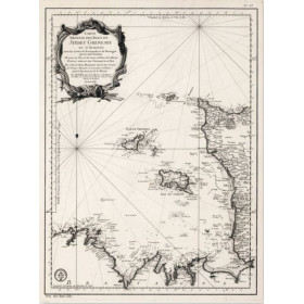 Reproduction carte marine ancienne de la Côte de la Normandie et Bretagne, Chausey, Jersey en 1750 - V2