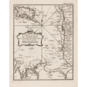 Carte marine ancienne de la Côte de la Normandie et Bretagne, Chausey, Jersey en 1750V1