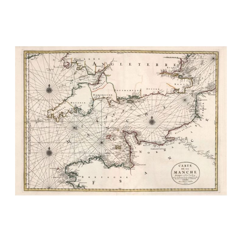 Reproduction carte marine ancienne de la Manche en 1693