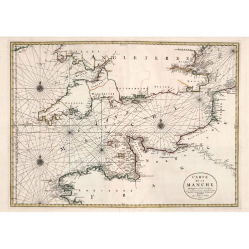 Reproduction carte marine ancienne de la Manche en 1693