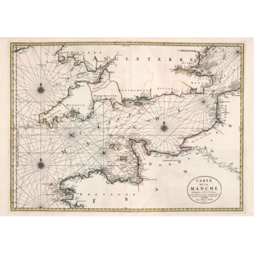 Reproduction of old nautical chart of the English Channel in 1693