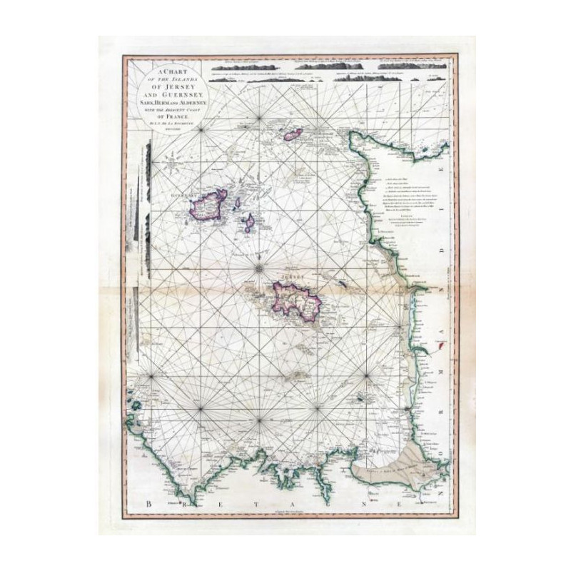 Reproduction carte marine ancienne des Îles de Jersey, Guernesey, Chausey en 1781