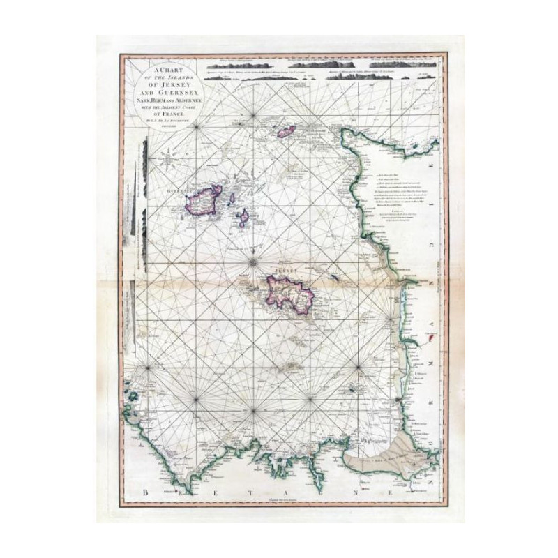 Carte marine ancienne des Îles de Jersey, Guernesey, Chausey en 1781