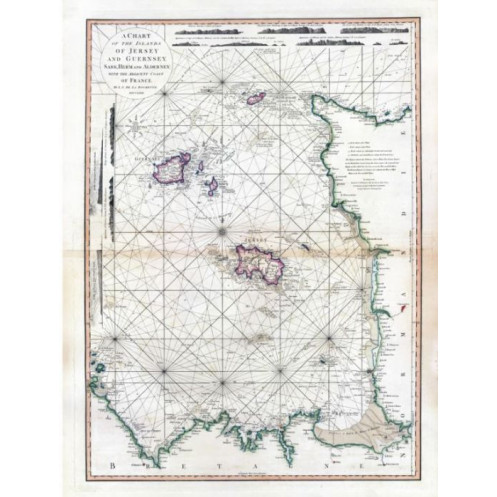 Reproduction carte marine ancienne des Îles de Jersey, Guernesey, Chausey en 1781