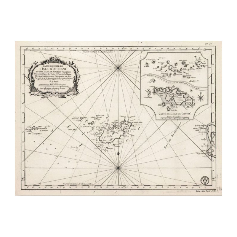 Reproduction carte marine ancienne des îles d'Aurigny et Chausey en 1750