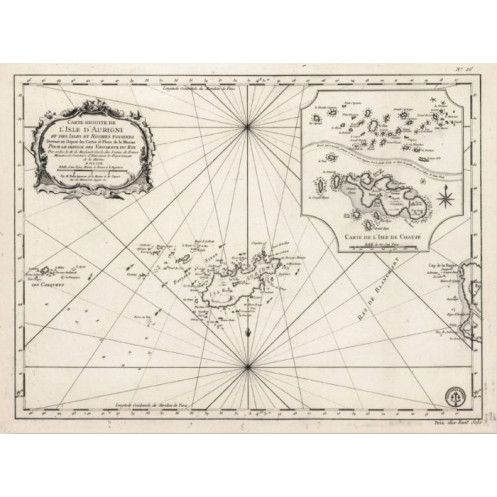 Reproduction of old nautical chart of the islands of Alderney and Chausey in 1750