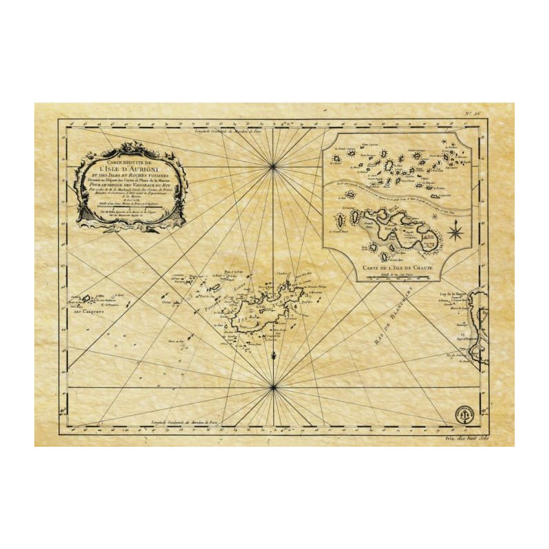 Reproduction carte marine ancienne des îles d'Aurigny et de Chausey en 1750