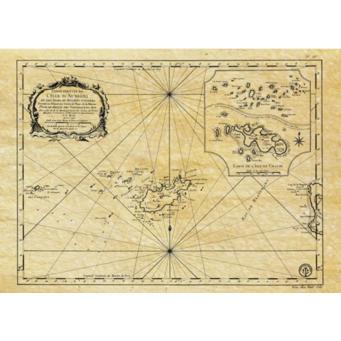 Reproduction carte marine ancienne des îles d'Aurigny et de Chausey en 1750 Reproduction carte marine ancienne des îles d'Aurigny et de Chausey en 1750