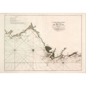 Reproduction carte marine ancienne de Cap Frehel à Tregastel en 1693 - 58 x 41 cm