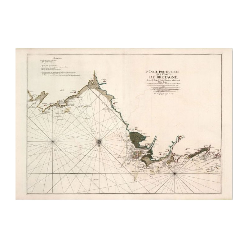 Reproduction carte marine ancienne de Cap Frehel à Tregastel en 1693 - 58 x 41 cm