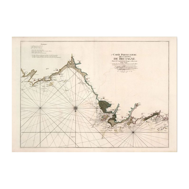 Reproduction carte marine ancienne du Cap Frehel à Tregastel en 1693