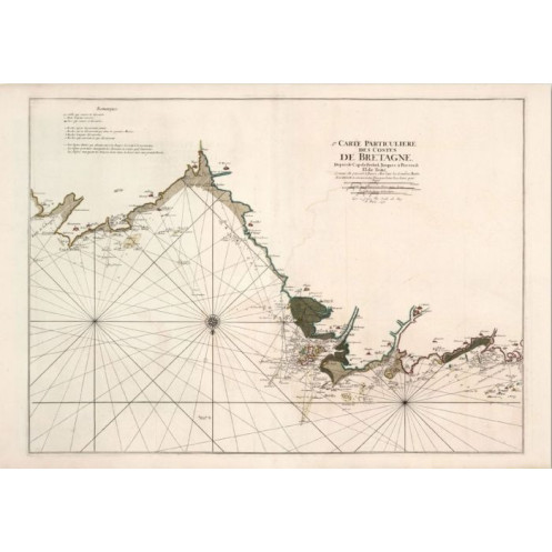 Reproduction carte marine ancienne du Cap Frehel à Tregastel en 1693